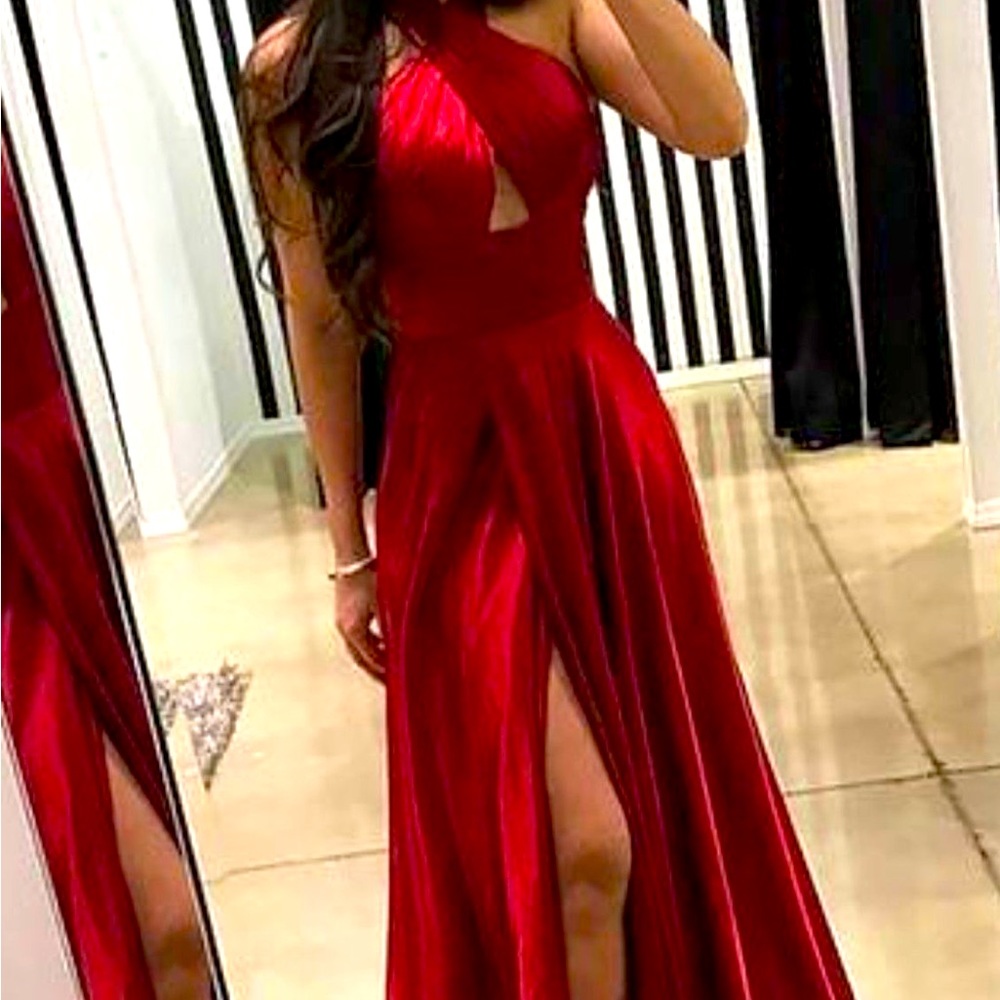 Red long dress with front slit